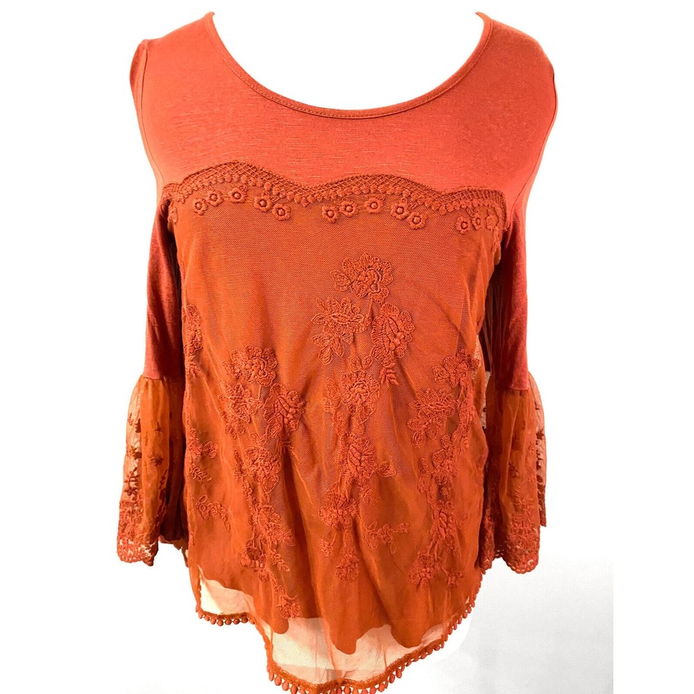 Signature Studio Women's Top with Lace Front and Sleeves, Size L